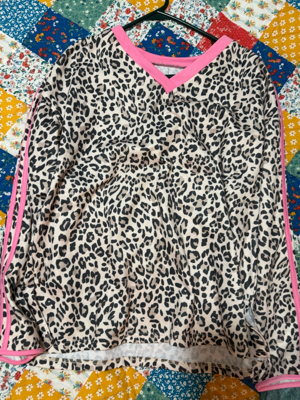 Leopard Print shirt in Cream and Black with pink trim